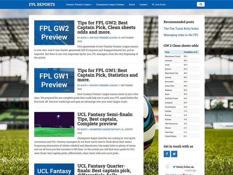 Webová stránka športového portálu