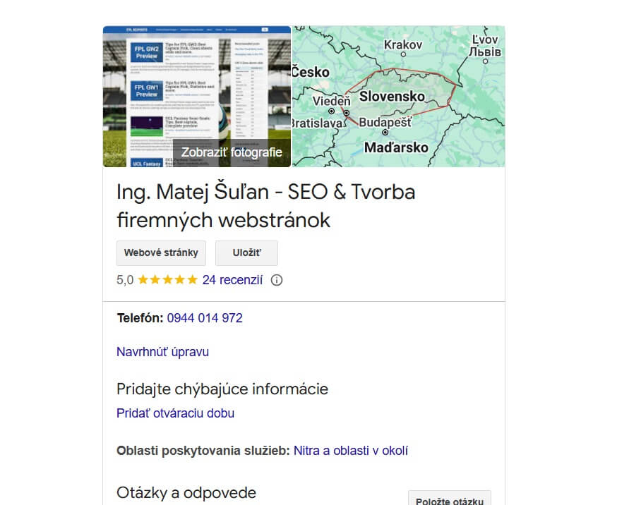 Vytvorenie Google My Business Profilu v Google mapách pri vytvorení web stránky